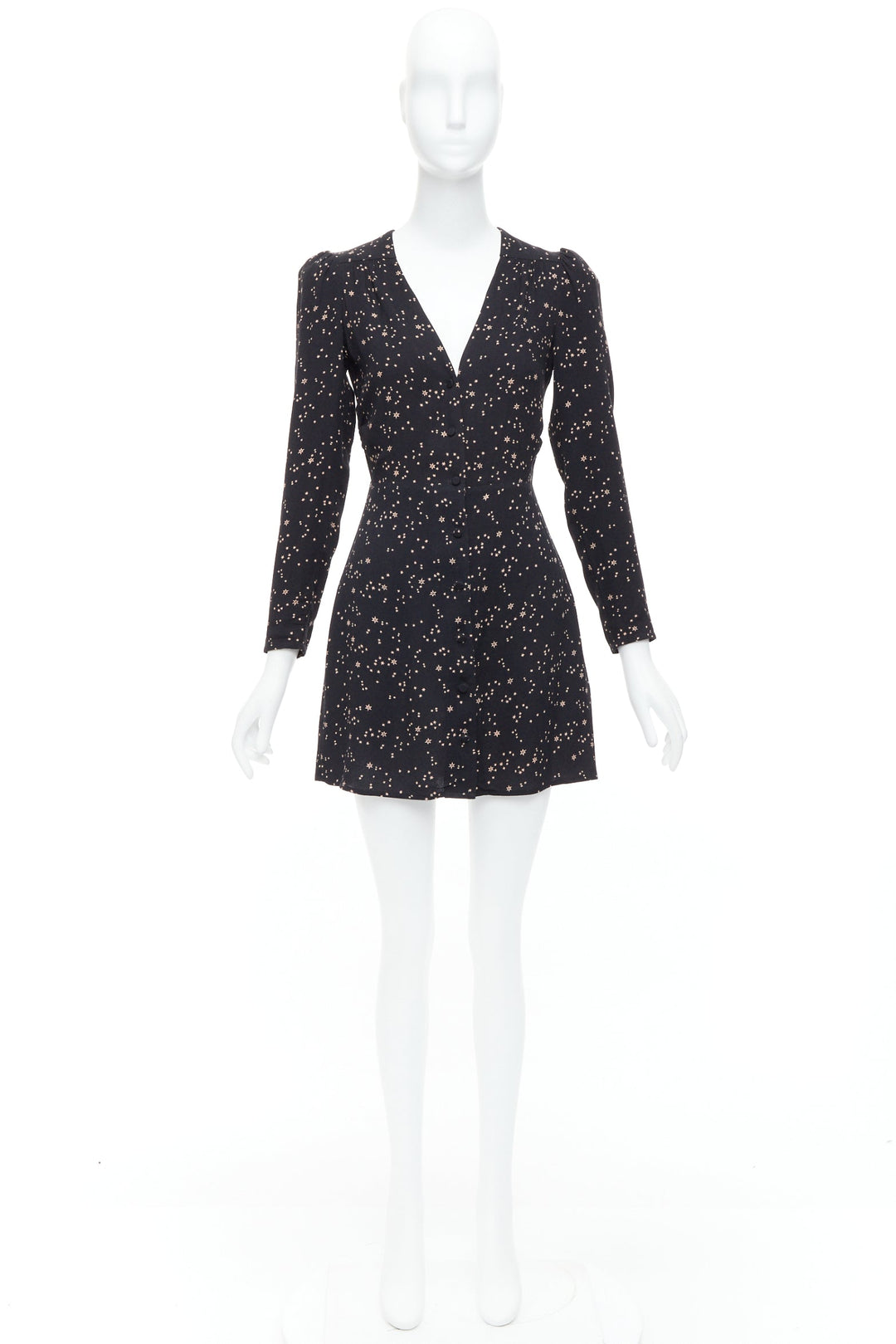 REFORMATION Courtney black star galactic print V neck mini dress US2 S
