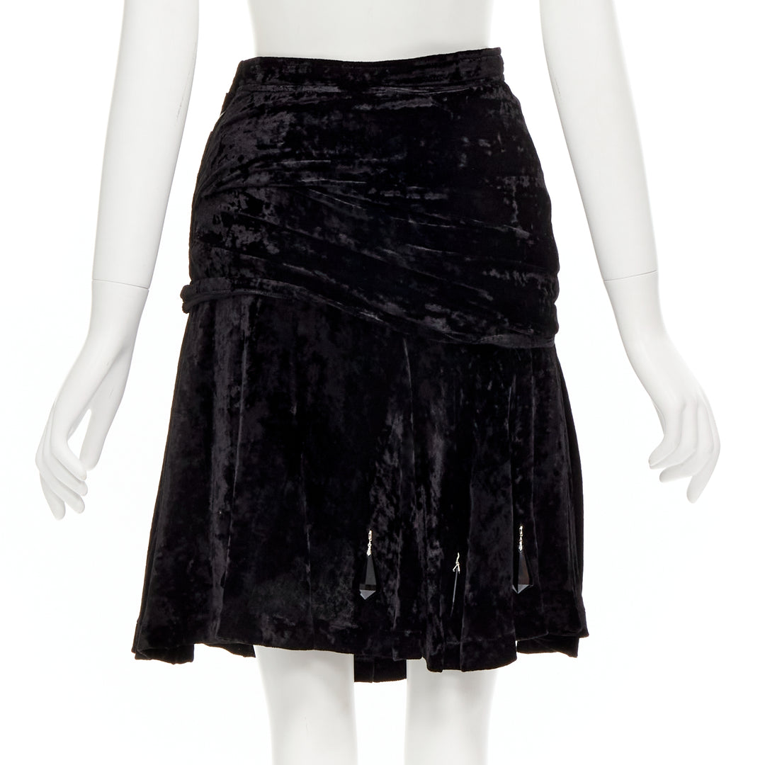 rare COMME DES GARCONS Vintage black crushed velvet teardrop crystals skirt M