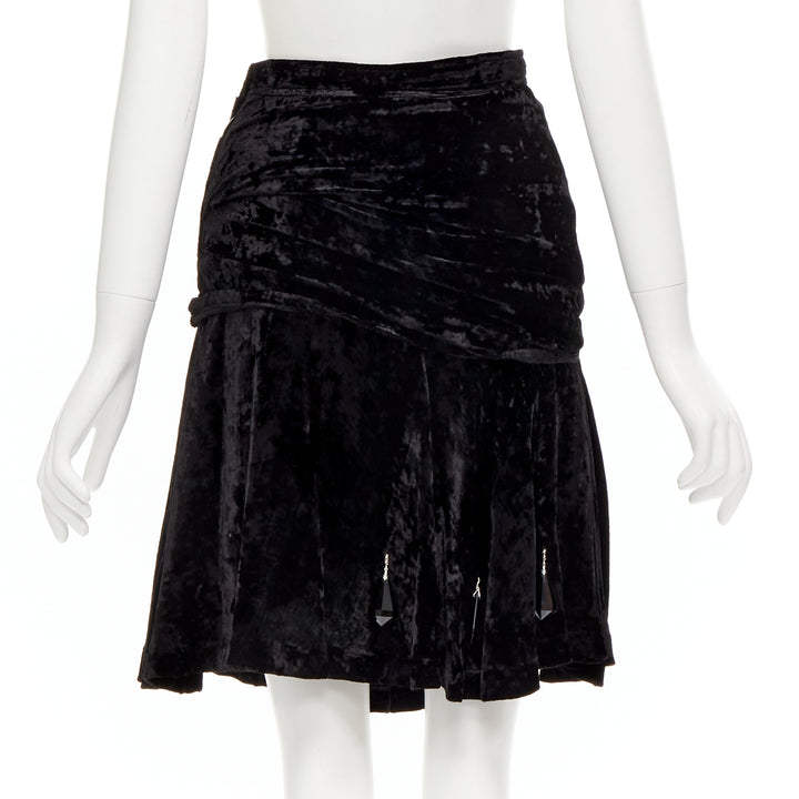rare COMME DES GARCONS Vintage black crushed velvet teardrop crystals skirt M