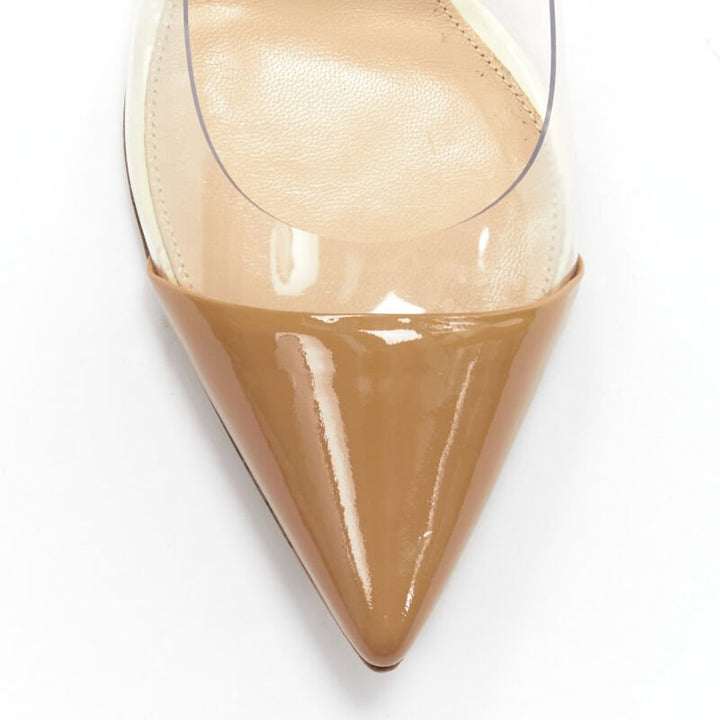 GIANVITO ROSSI Plexi Vernice Powder cream patent PVC nude toe cap heel EU37.5