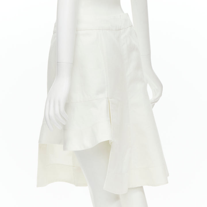MARNI white cotton linen asymmetric step hem pleated flared skirt IT42 S