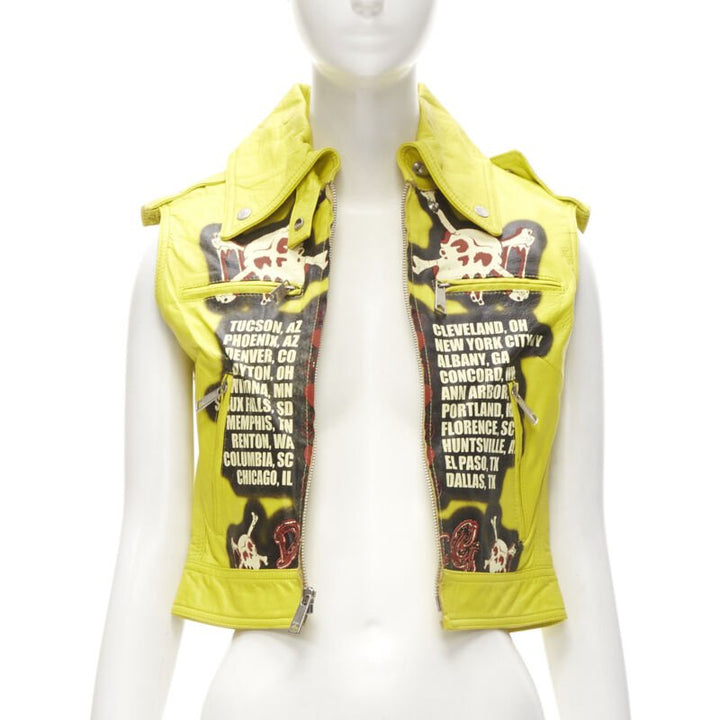 D&G DOLCE GABBANA Vintage 2001 yellow Modern Beauty rock leather biker IT38 XS