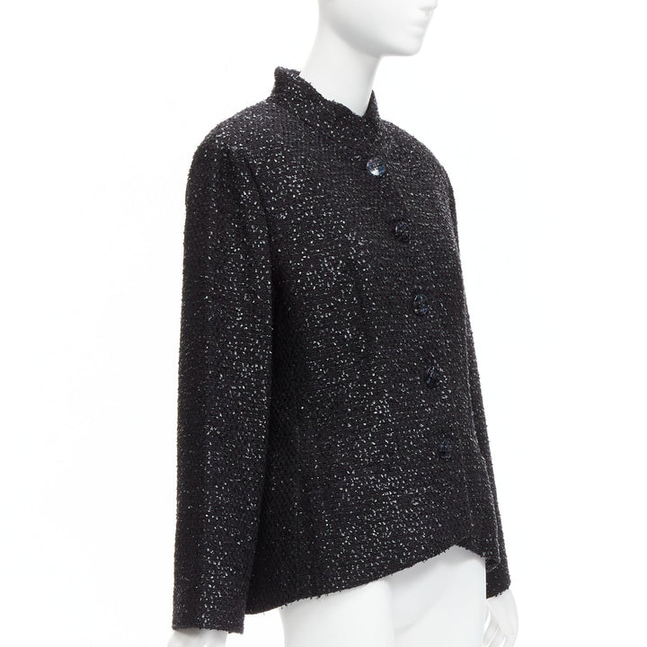 CHANEL 2019 Fantasy Tweed black lurex CC logo button power jacket FR46 XXL