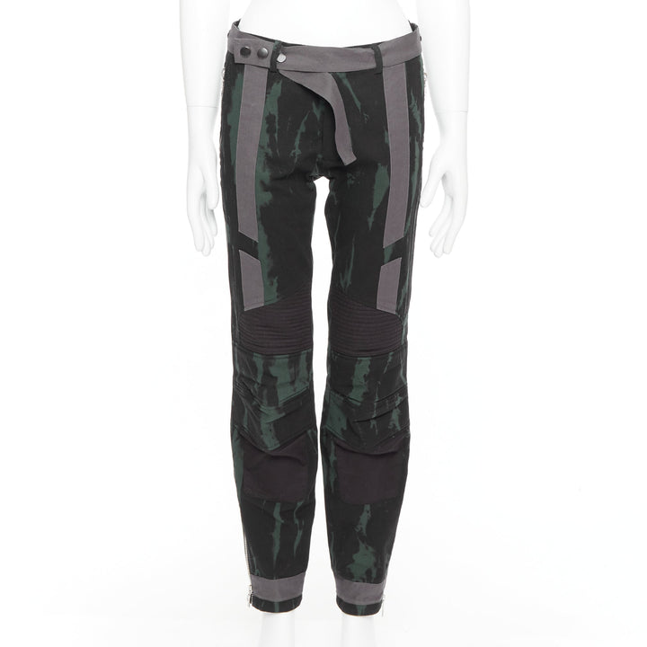 DRIES VAN NOTEN 2014 Runway  green black grey print bondage biker jeans IT46 S