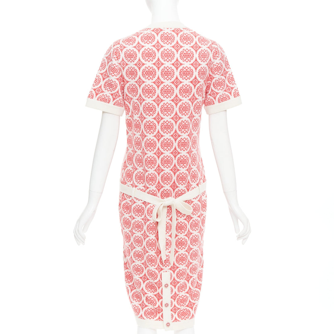 CHANEL 100% cashmere pink cream CC button pattern dress FR38 M