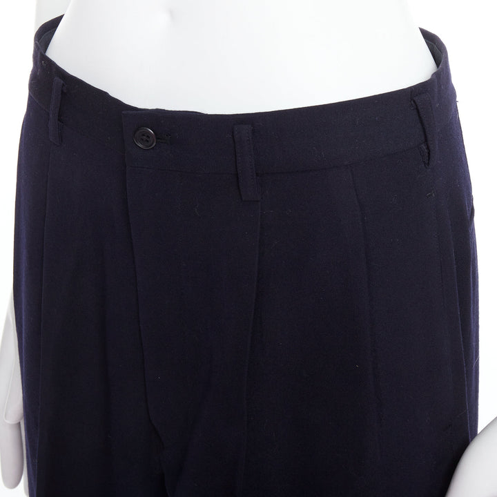 YOHJI YAMAMOTO Y's black 100% wool pleated front wide tapered pants M
