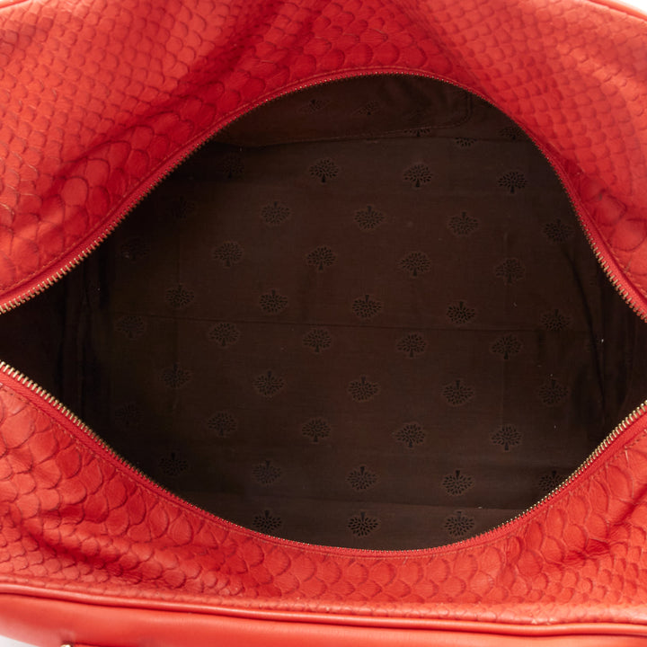 MULBERRY Shadow Maisie Clipper red embossed leather scaled travel satchel bag