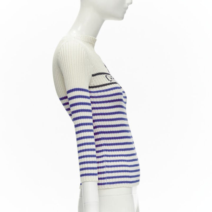 CHRISTIAN DIOR 2022 Mariniere blue nautical sailor stripe logo ribbed top FR34