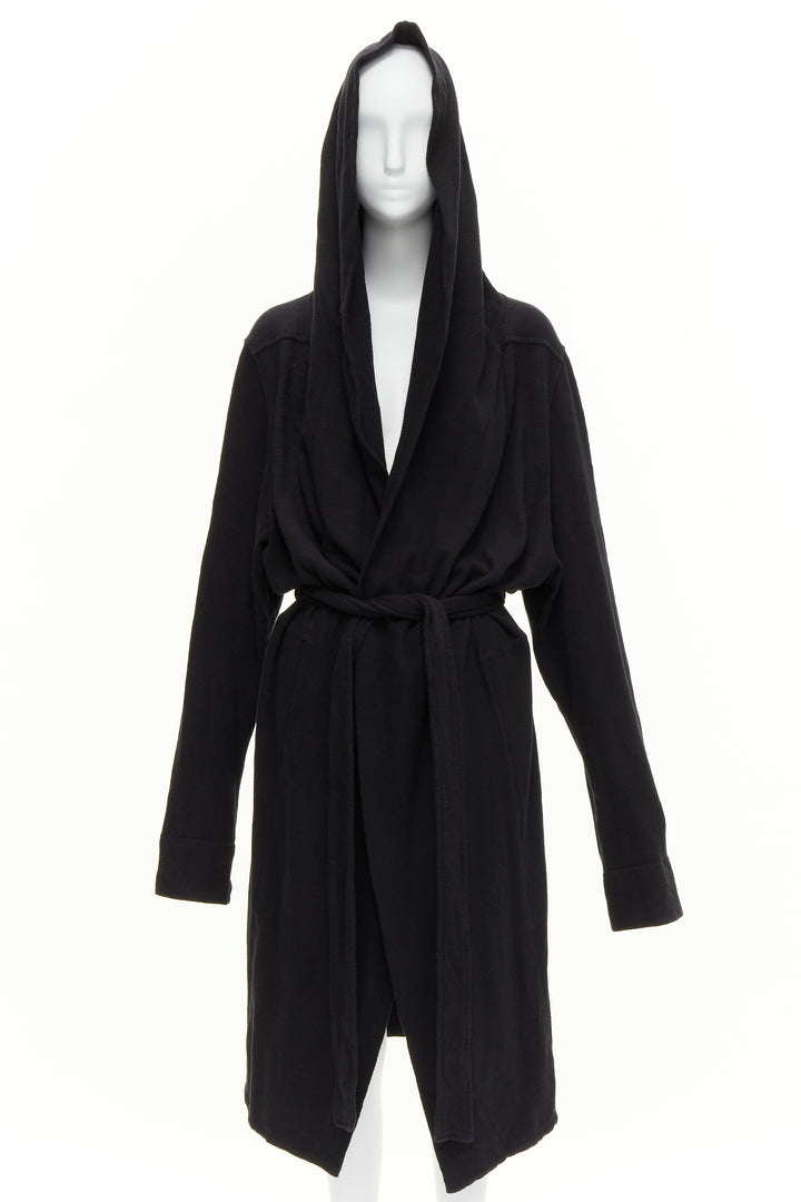 RICK OWENS DRKSHDW black cotton thick jersey hooded belted robe jacket S