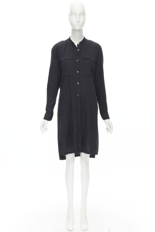 DRIES VAN NOTEN black washed cotton cargo pocket button front shirt FR36 XS