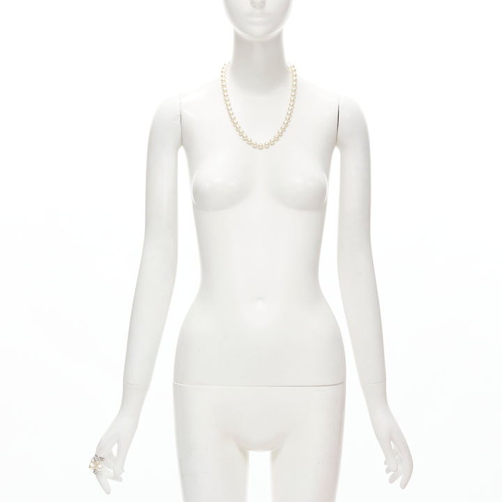 FURLA white faux pearl silver tone chain classy short necklace ring set
