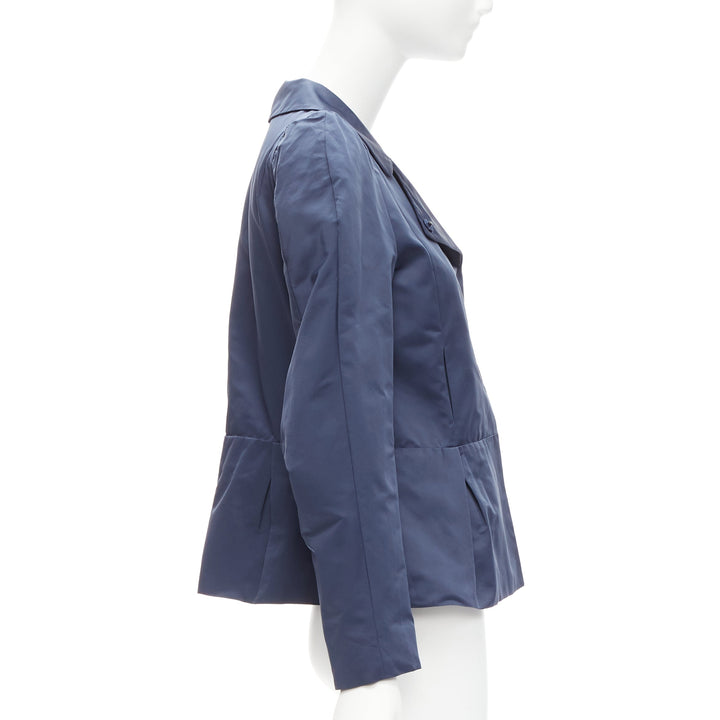 MARNI blue satin structural puff shoulder peplum minimal cropped jacket IT42 M