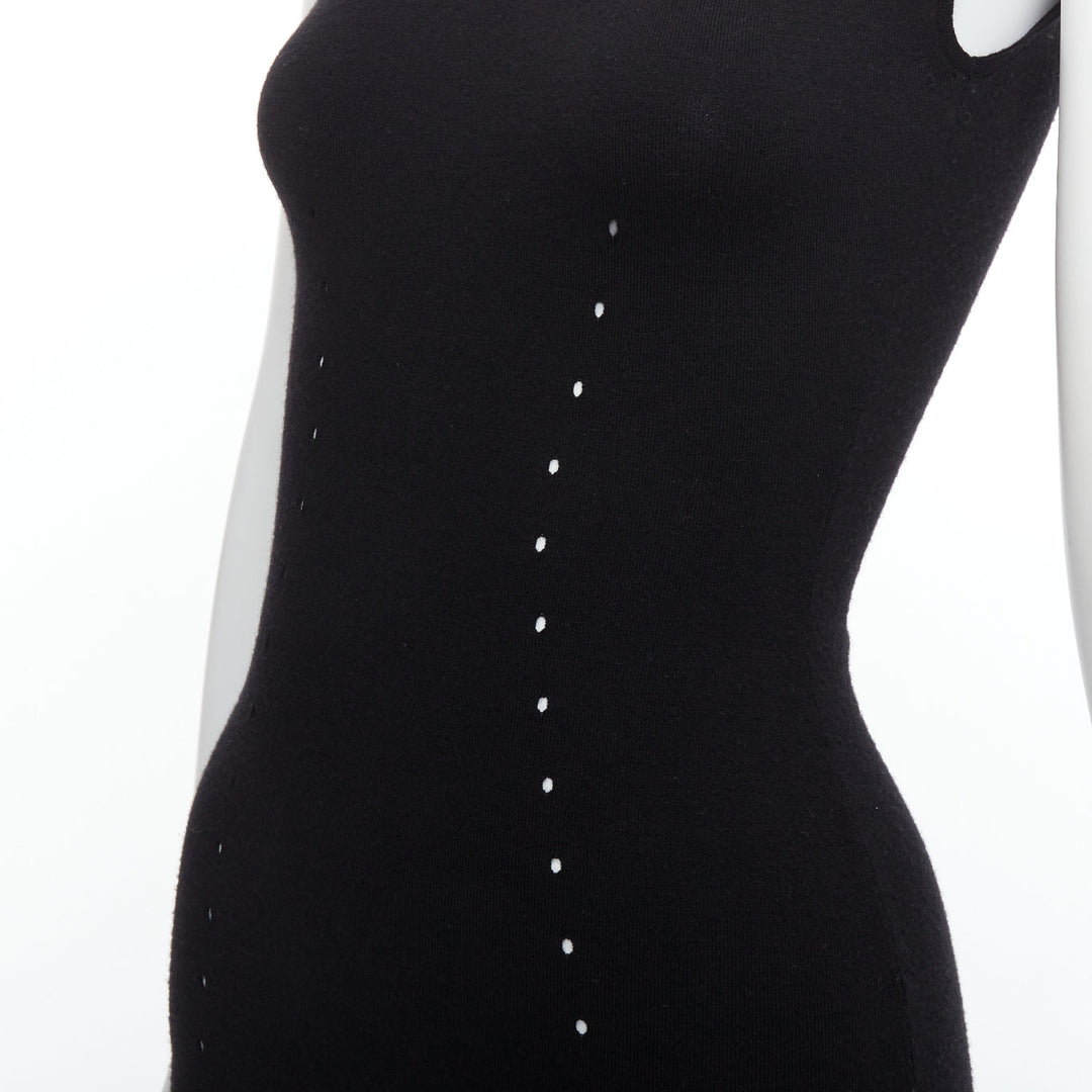 ALEXANDER WANG black wool blend pointelle knit bodycon dress XS