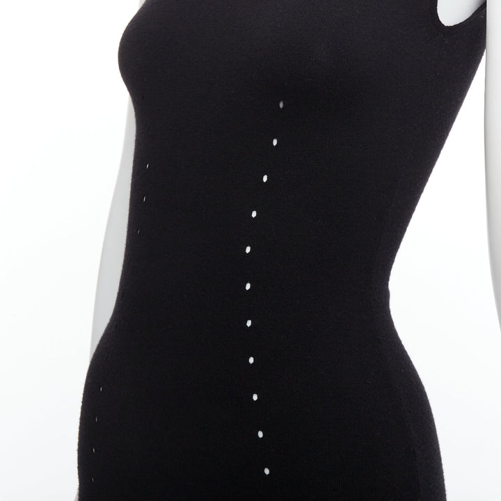 ALEXANDER WANG black wool blend pointelle knit bodycon dress XS
