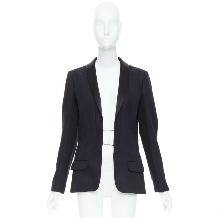 CHANEL 18A black Paris Hamburg Metier D'art wool tuxedo blazer FR40 L
