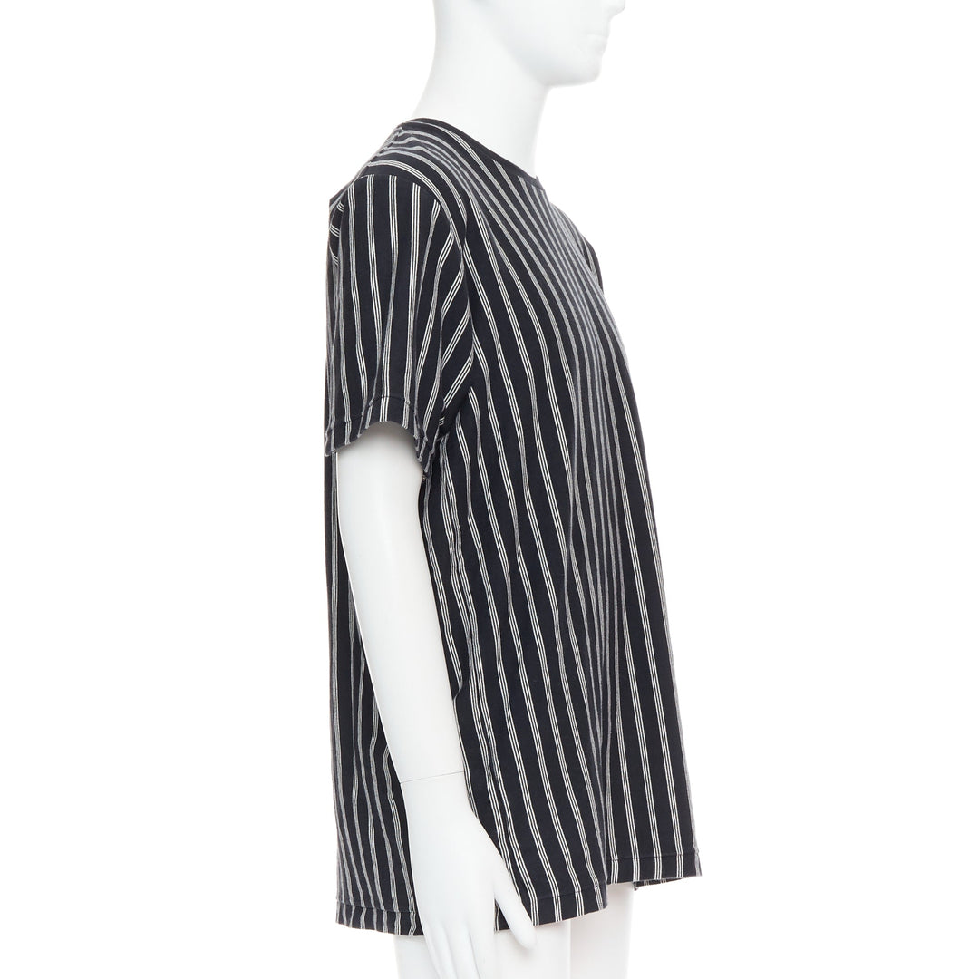 YOHJI YAMAMOTO black white vertical stripe asymmetric print tshirt M