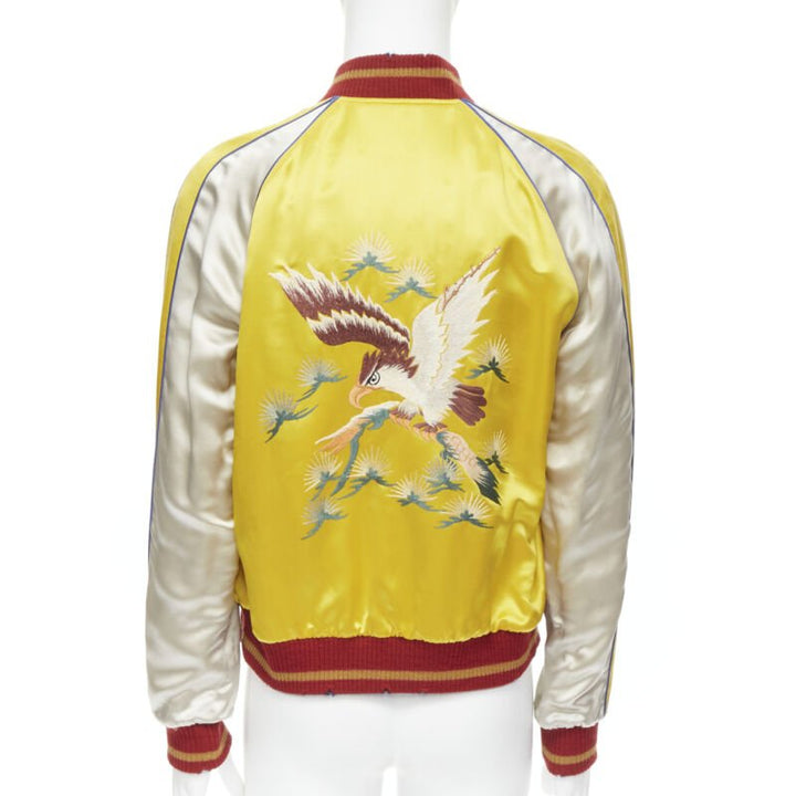 Runway SAINT LAURENT '18 Reversible yellow blue bird embroidery bomber EU48