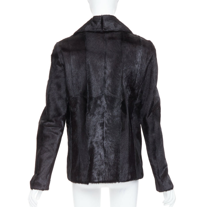 SAINT LAURENT 2017 black goat fur double breasted coat jacket FR44 2XL