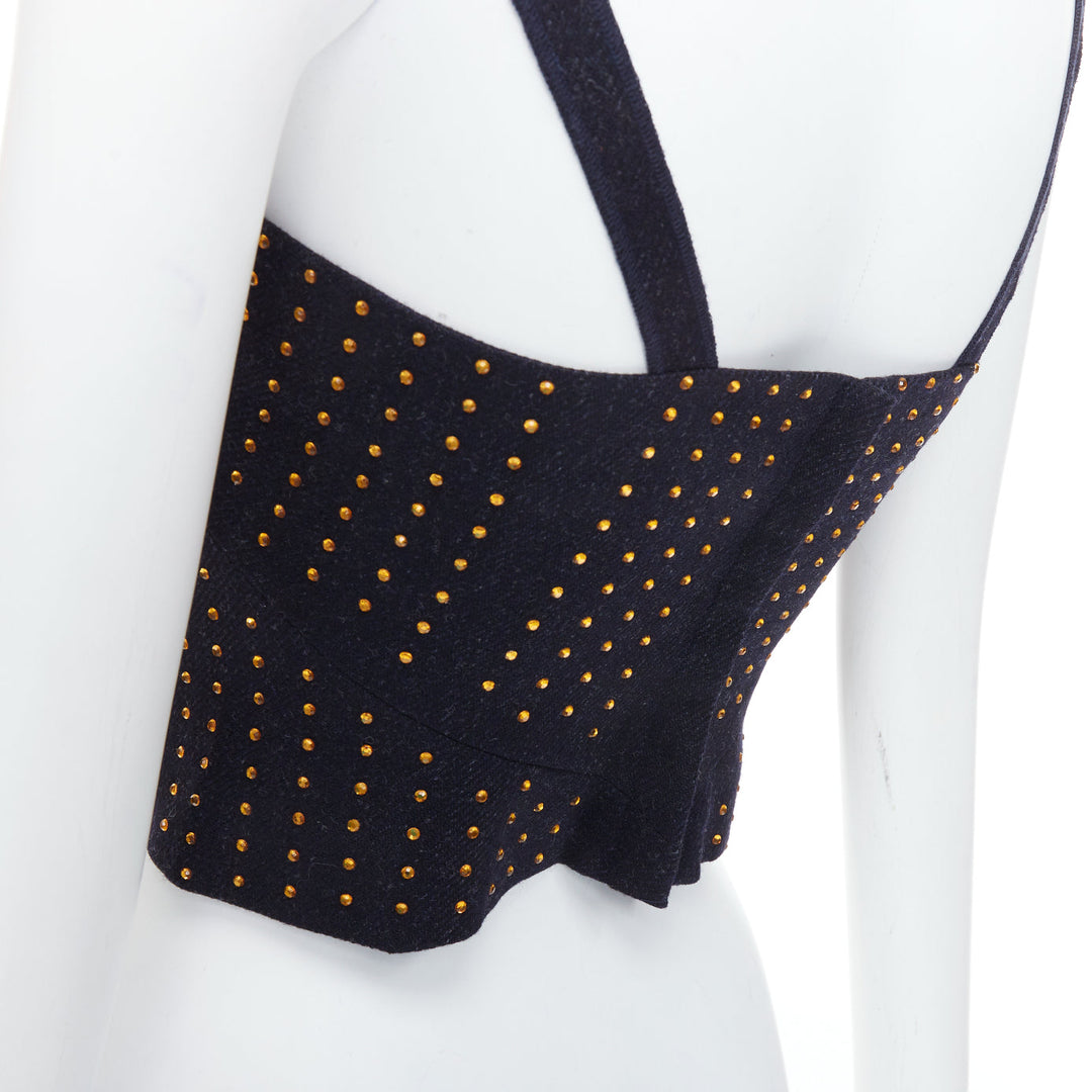 MIU MIU Vintage 1998 Runway fleece wool black crystal bustier top IT38 XS
