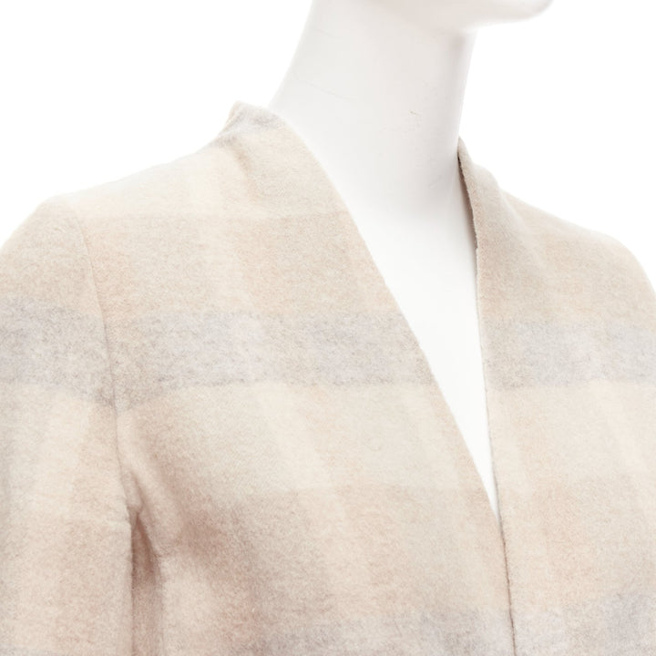 MAX MARA Cucito Amano beige double face angora wool checked belt jacket IT34 XXS