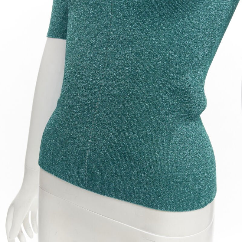 SAINT LAURENT turquoise blue metallic lurex lattice seam knitted top S