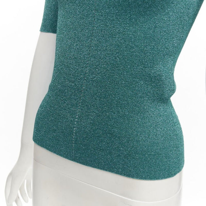 SAINT LAURENT turquoise blue metallic lurex lattice seam knitted top S