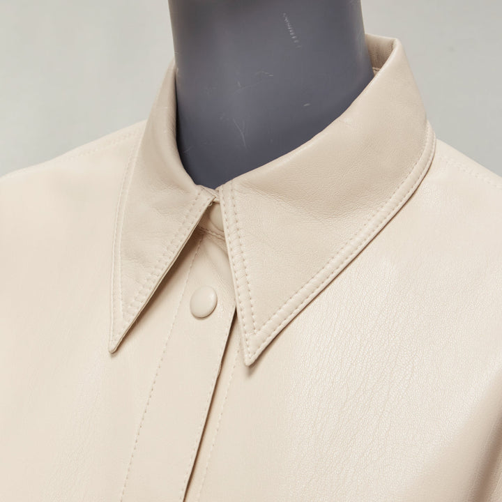 NANUSHKA stone beige vegan leather panels hidden placket minimal shirt XS