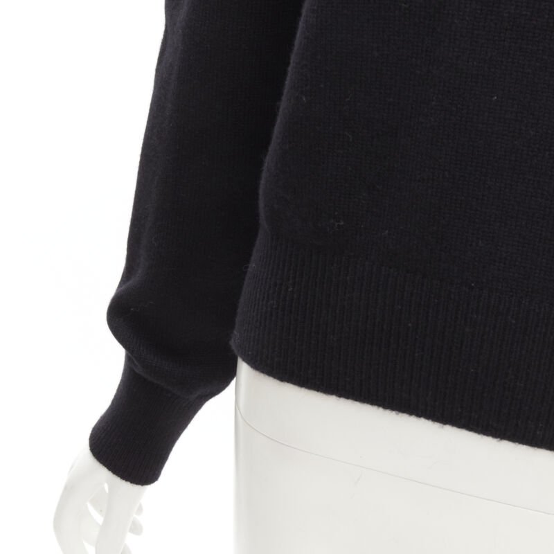CHANEL black cashmere blend gold bead pearl CC embellished badge sweater FR42  L