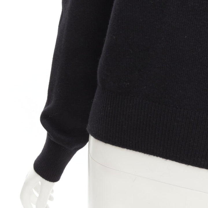 CHANEL black cashmere blend gold bead pearl CC embellished badge sweater FR42  L