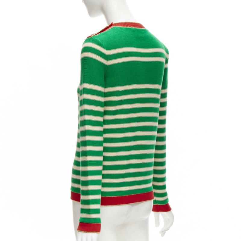 GUCCI Nautical sailor intarsia embroidery green beige striped sweater XS
