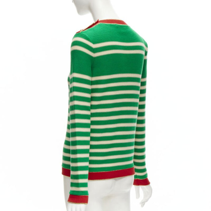GUCCI Nautical sailor intarsia embroidery green beige striped sweater XS