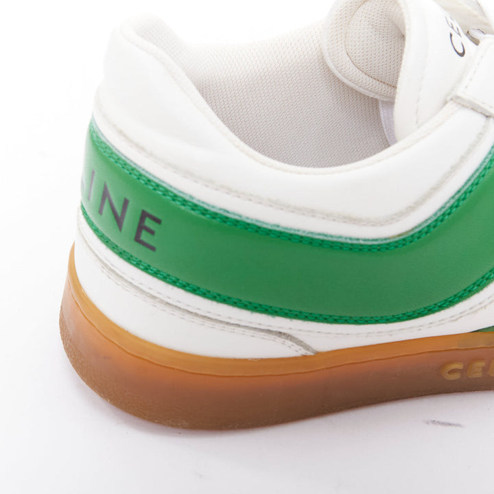 CELINE green optic white flash green leather low top sneakers EU37