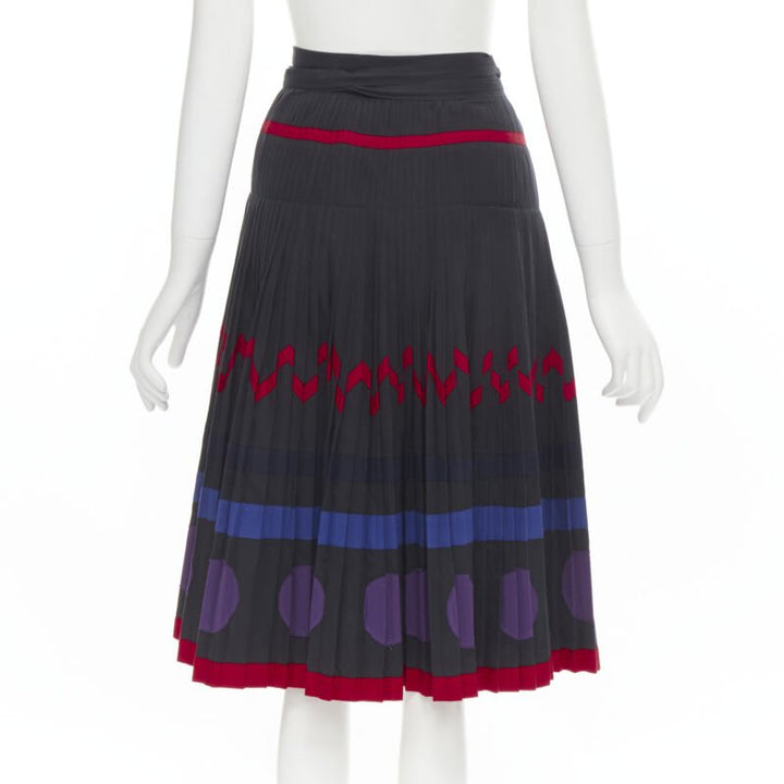 COMME DES GARCONS 1980s black geometric pattern pleated wrapped flared skirt S
