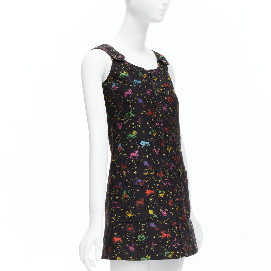 CHRISTIAN DIOR 2022 Pixel Zodiac black astrology jacquard zip mini dress FR34 XS