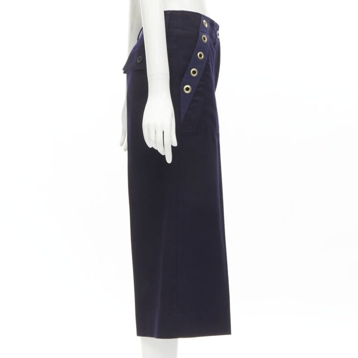 SACAI 2016 navy wool gold grommet stud trim wide leg culotte pants JP2 M