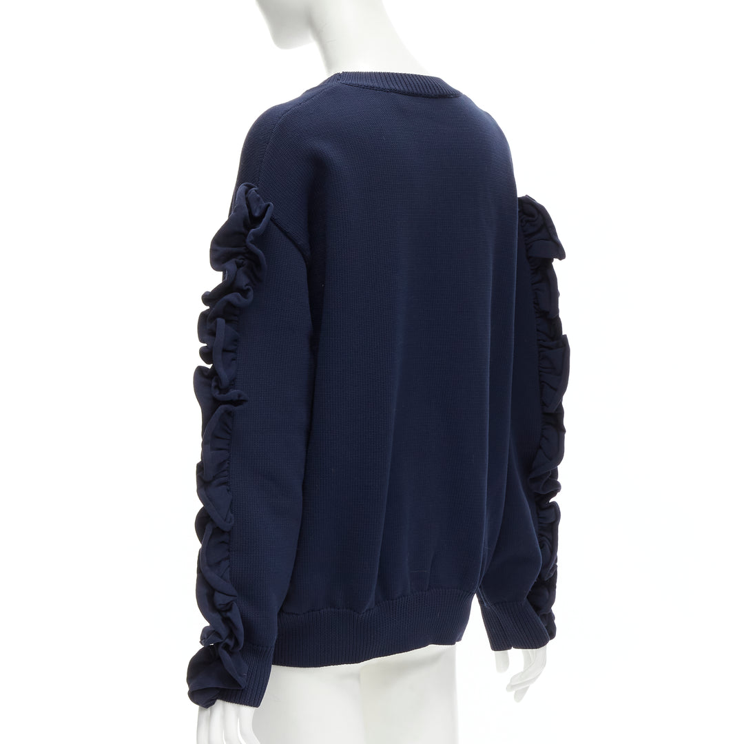 VICTORIA BECKHAM VVB navy blue ruffle sleeve pullover crew sweatshirt UK12 L