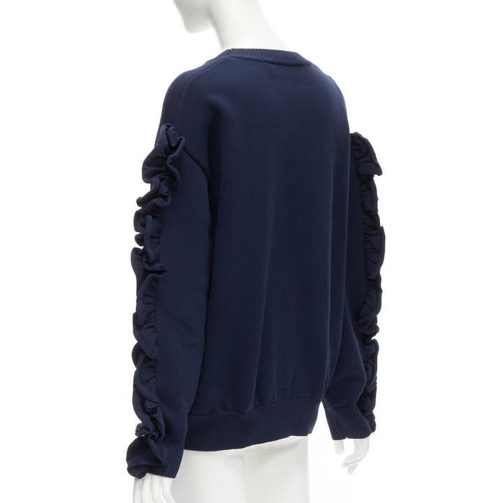 VICTORIA BECKHAM VVB navy blue ruffle sleeve pullover crew sweatshirt UK12 L