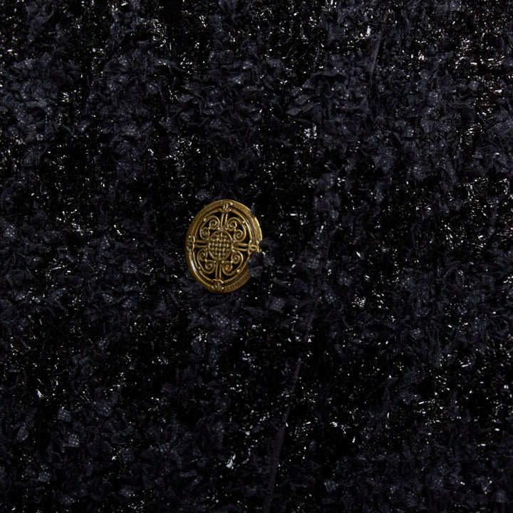 CHANEL 10A Paris Shanghai Runway black metallic checked qipao coat FR40