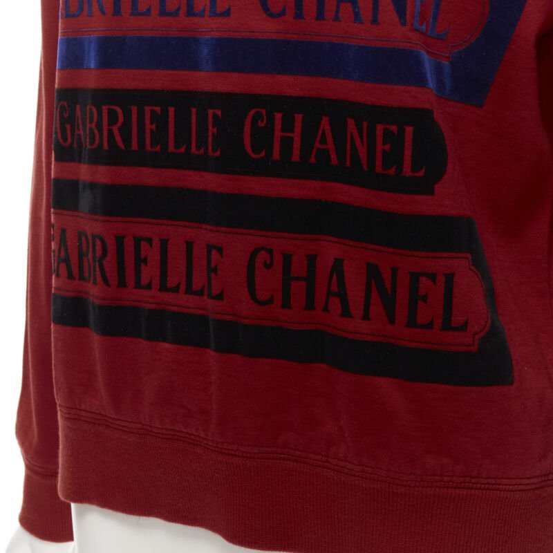 CHANEL 2017 Gabrielle velvet print red cotton fleece sweatshirt pullover FR40 M