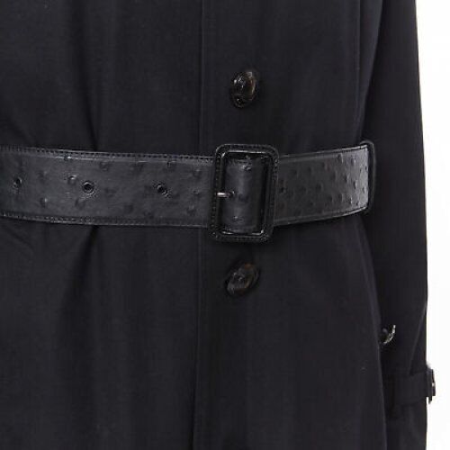 BURBERRY PRORSUM black cotton removable rabbit fur lining ostrich belt trench L