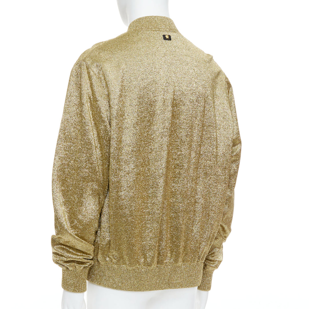 VERSACE gold medusa blue crystal crown metallic lurex bomber jacket