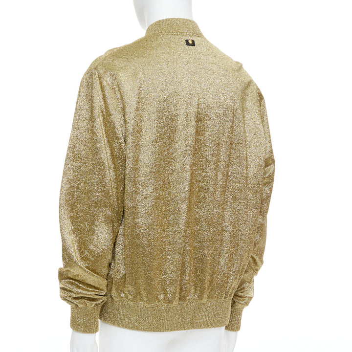 VERSACE gold medusa blue crystal crown metallic lurex bomber jacket