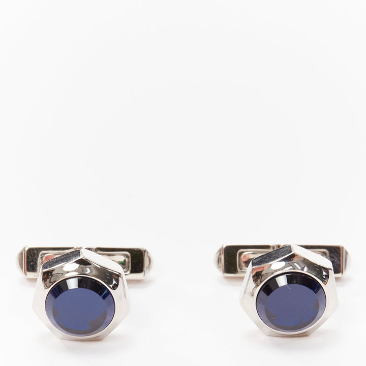 CARTIER Watch Crown Decor 925 sterling silver blue stone cufflinks