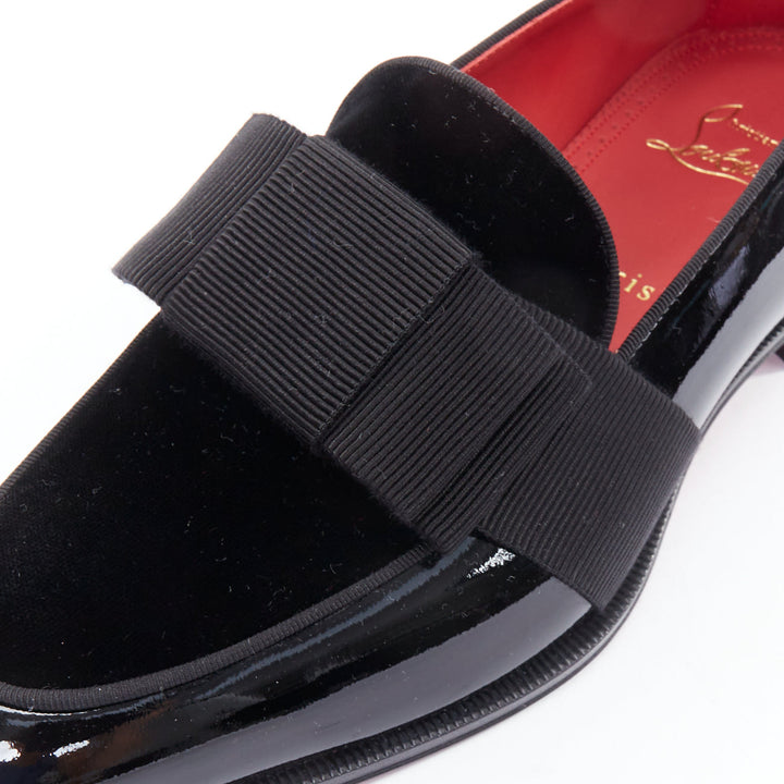 CHRISTIAN LOUBOUTIN patent black bow tie dress loafer shoes EU39.5
