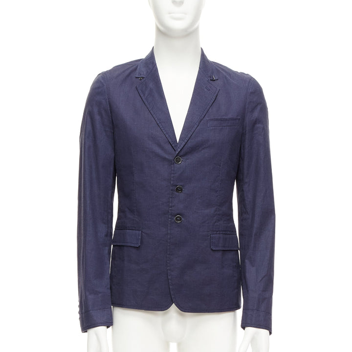 BURBERRY PRORSUM navy coated linen single breasted blazer jacket IT44 XS
