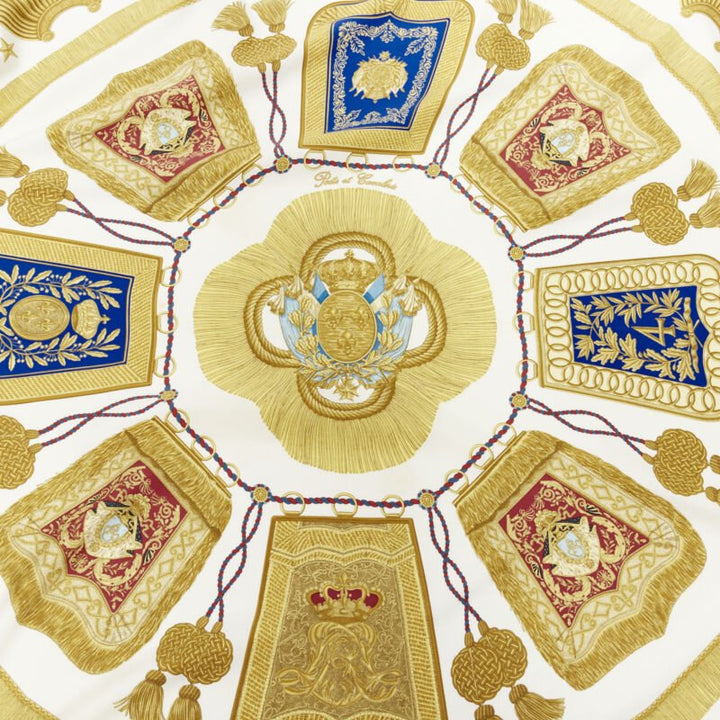 HERMES Joachim Metz 1989 "Ivory Poste et Cavalerie" print silk scarf