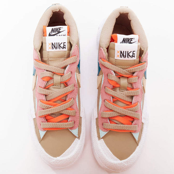 NIKE SACAI KAWS Blazer Low Reed pink green tick patchwork sneakers EU36.5
