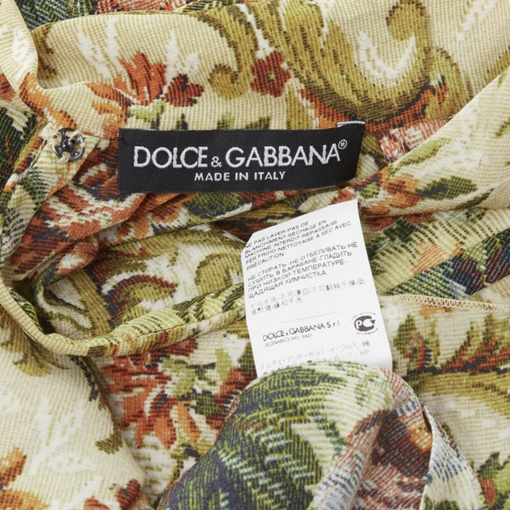 DOLCE GABBANA 100% silk tapestry floral print tie neck blouse top shirt IT36 XS