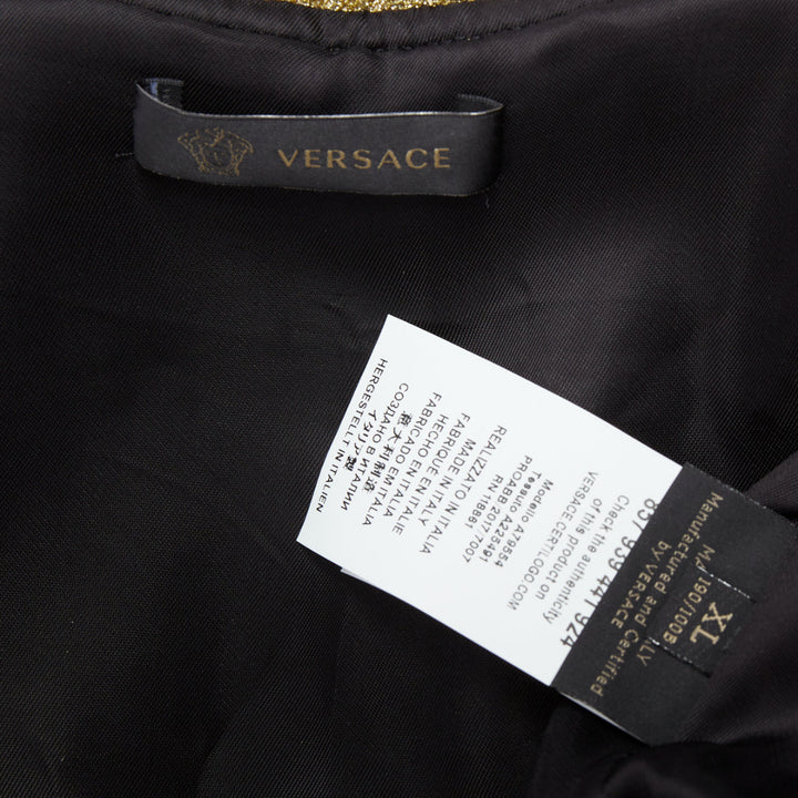 VERSACE gold medusa blue crystal crown metallic lurex bomber jacket