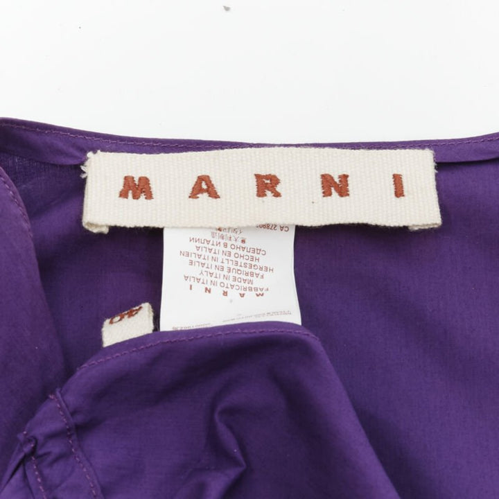 MARNI purple cotton V-neck drawstring peplum high low top IT40 S